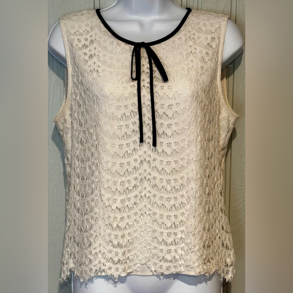 Vince Camuto Cream and Black Lace Top